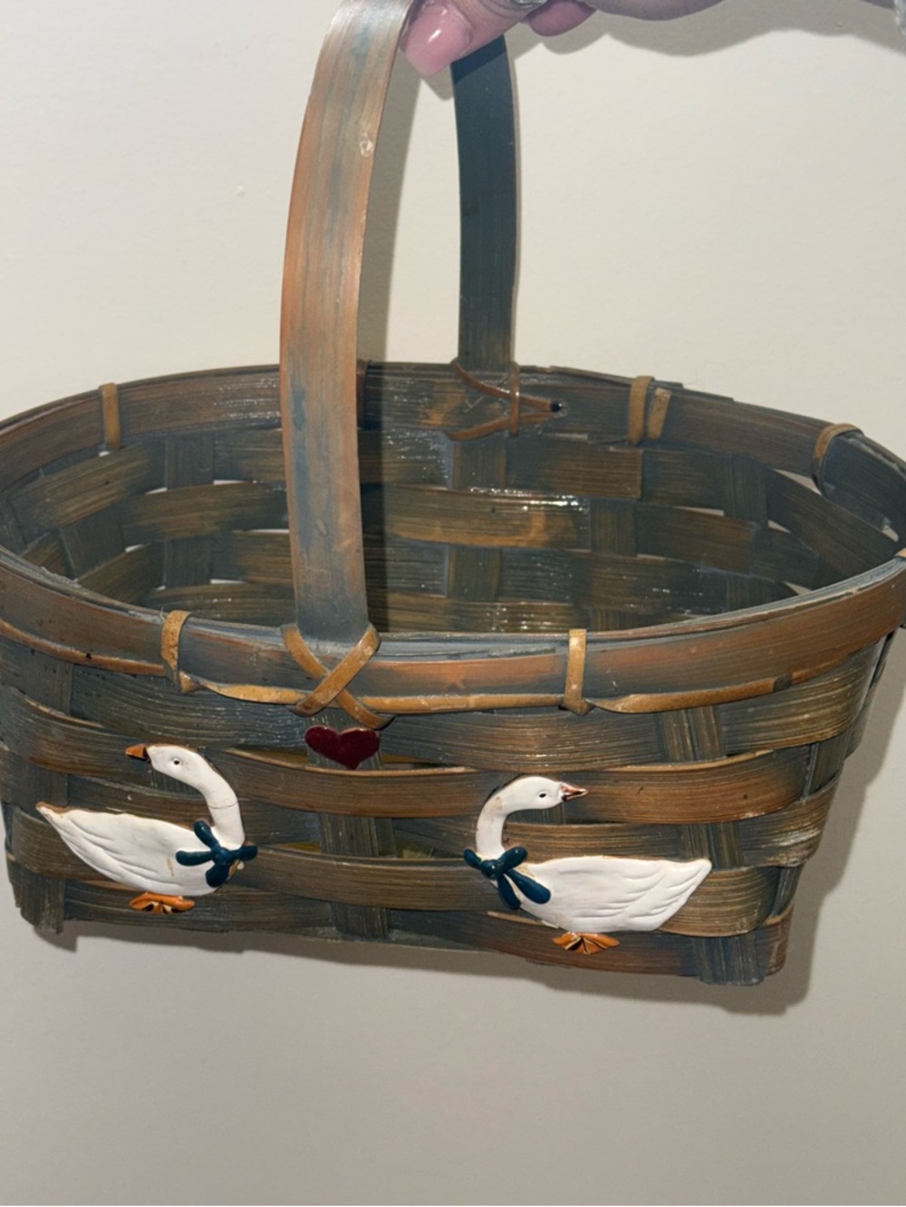 Handwoven Brown Goose Accent Basket with Handle